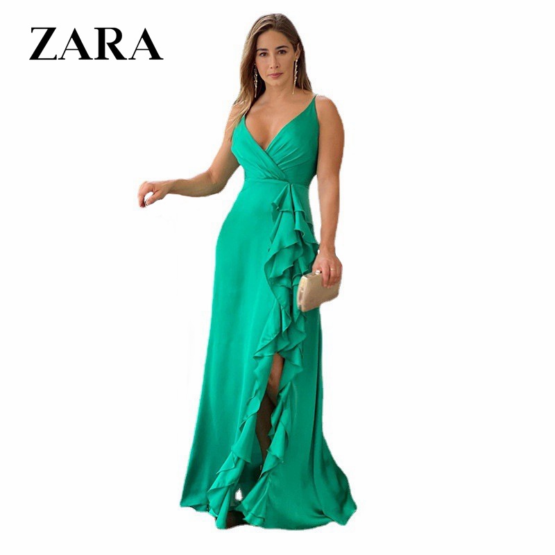 Đầm Dài Cổ V Lưng Cao Xẻ Tà Thời Trang Mùa Hè Cho Nữ Zara