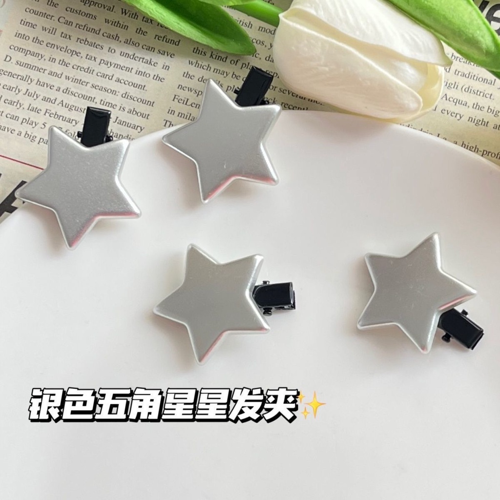 Kẹp Tóc Hình Ngôi Sao Năm Cánh y2k Màu Bạc Thời Trang Cho Nữ