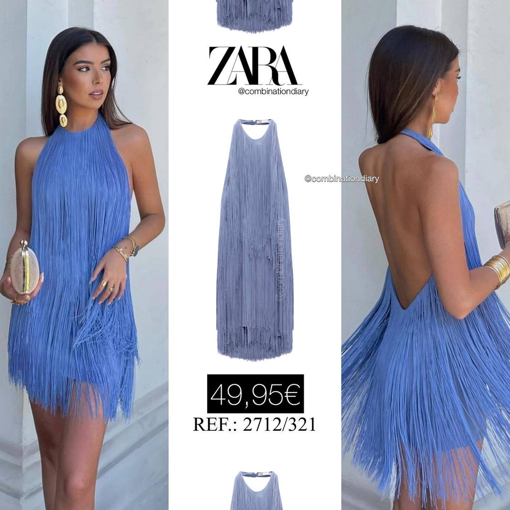 Đầm Zara Màu Trơn Dáng Rộng Phối Tua Rua Thời Trang Mùa Hè Quyến Rũ Cho Nữ