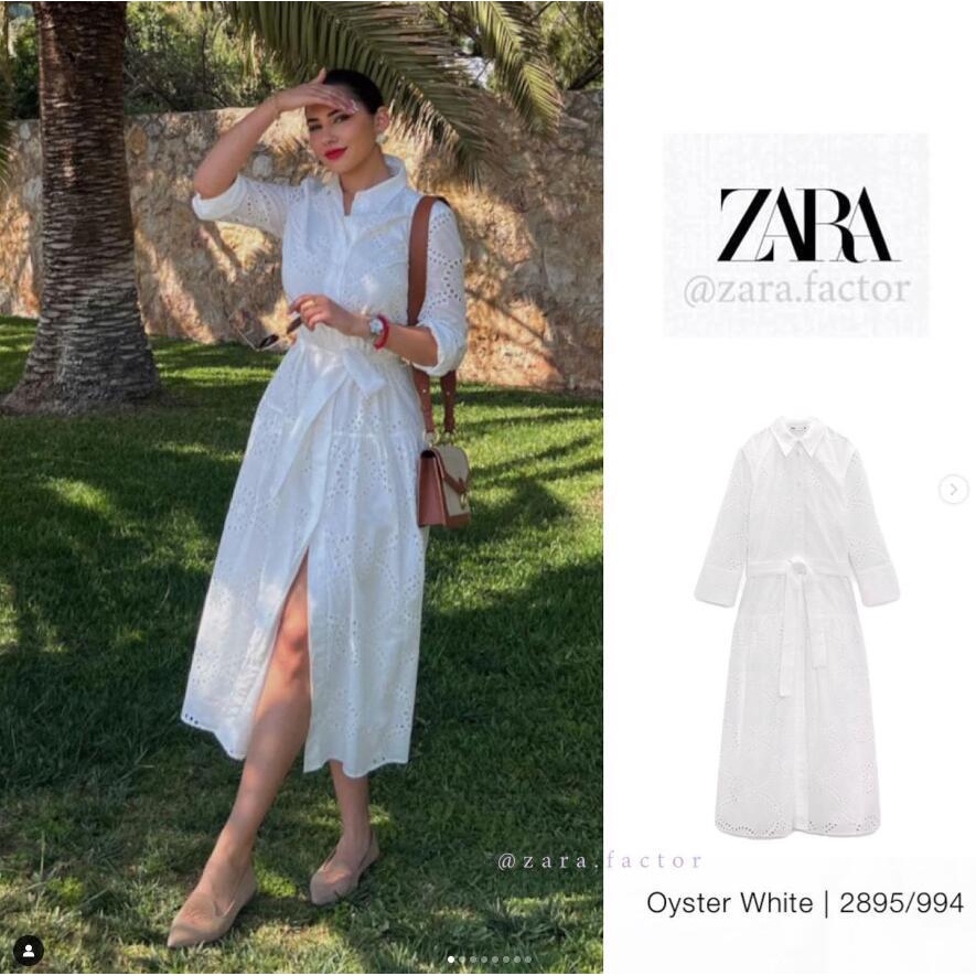 Zara Đầm midi Trắng Tay Dài Hoạ Tiết Thêu Thời Trang Mùa Hè Cho Phái Nữ