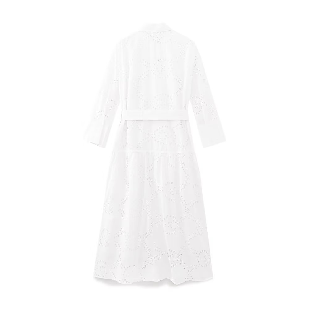 Zara Đầm midi Trắng Tay Dài Hoạ Tiết Thêu Thời Trang Mùa Hè Cho Phái Nữ
