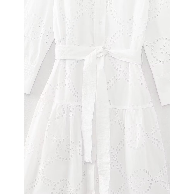 Zara Đầm midi Trắng Tay Dài Hoạ Tiết Thêu Thời Trang Mùa Hè Cho Phái Nữ