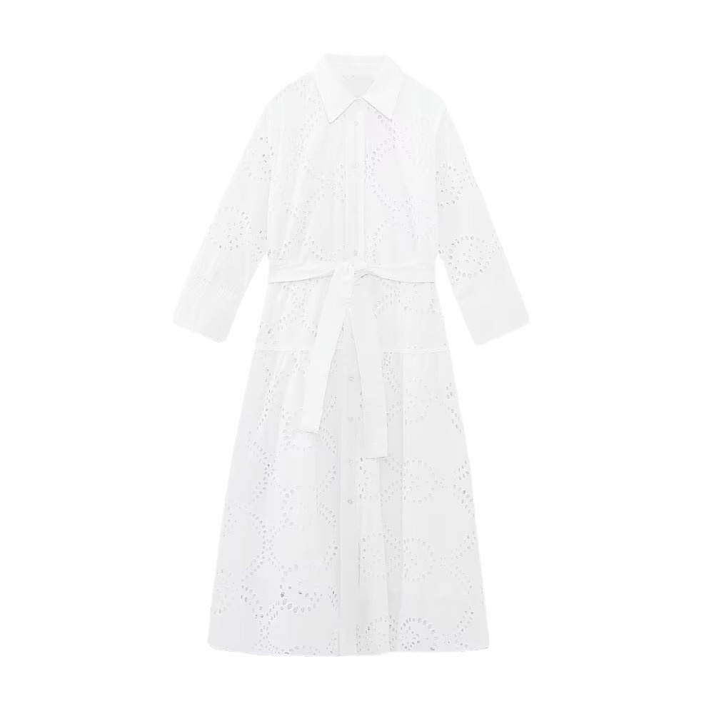 Zara Đầm midi Trắng Tay Dài Hoạ Tiết Thêu Thời Trang Mùa Hè Cho Phái Nữ