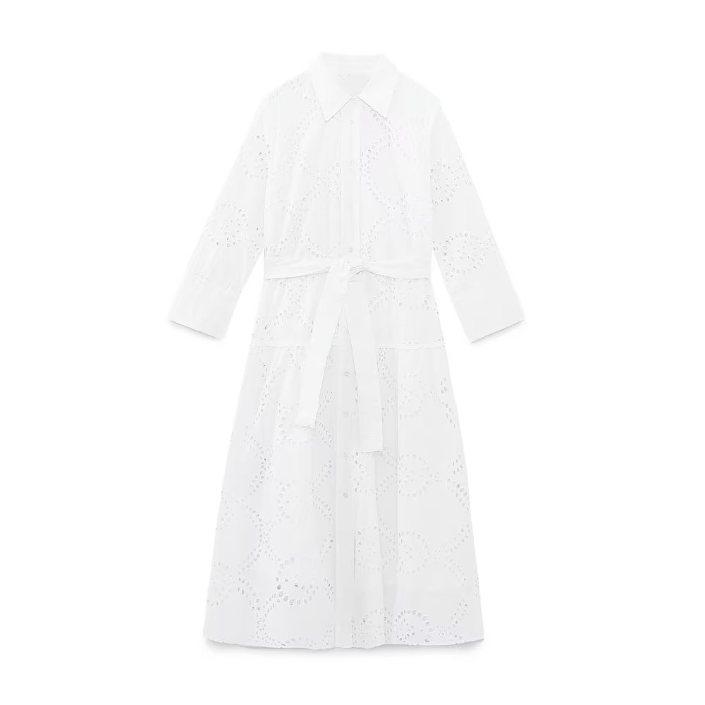 Zara Đầm midi Trắng Tay Dài Hoạ Tiết Thêu Thời Trang Mùa Hè Cho Phái Nữ
