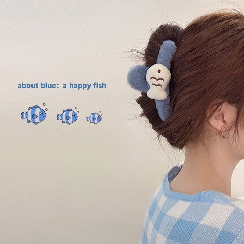 Kẹp Tóc Cá Mập Nhồi Bông Màu Xanh Dương Cỡ Lớn Dễ Thương Thời Trang 2022 Cho Bạn Gái