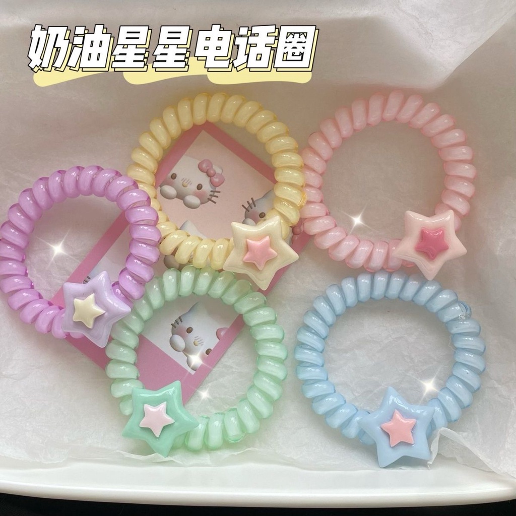 Dây Buộc Tóc Hình Ngôi Sao Năm Cánh Màu Kem Năm Cánh Không Đường May Cho Nữ