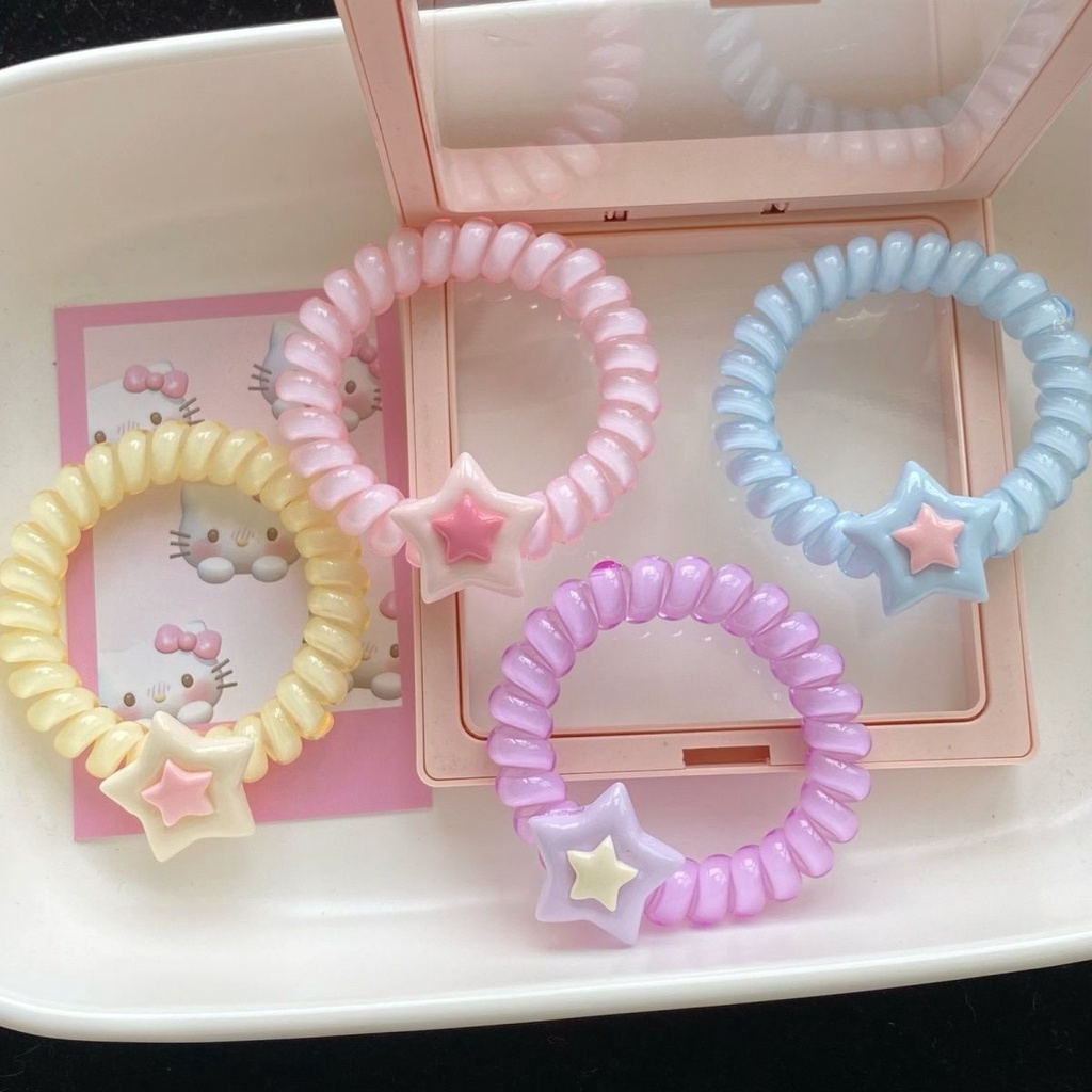 Dây Buộc Tóc Hình Ngôi Sao Năm Cánh Màu Kem Năm Cánh Không Đường May Cho Nữ