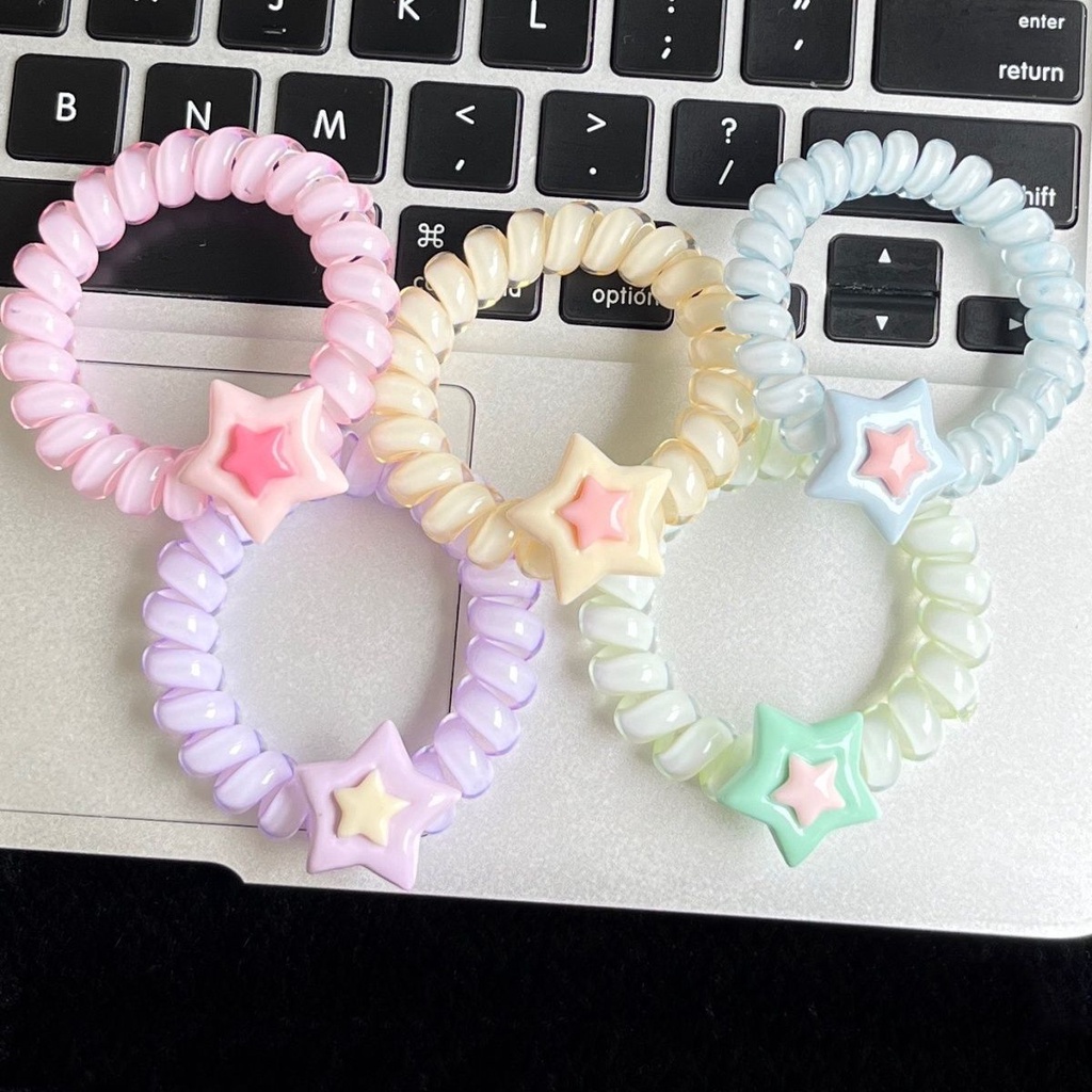 Dây Buộc Tóc Hình Ngôi Sao Năm Cánh Màu Kem Năm Cánh Không Đường May Cho Nữ