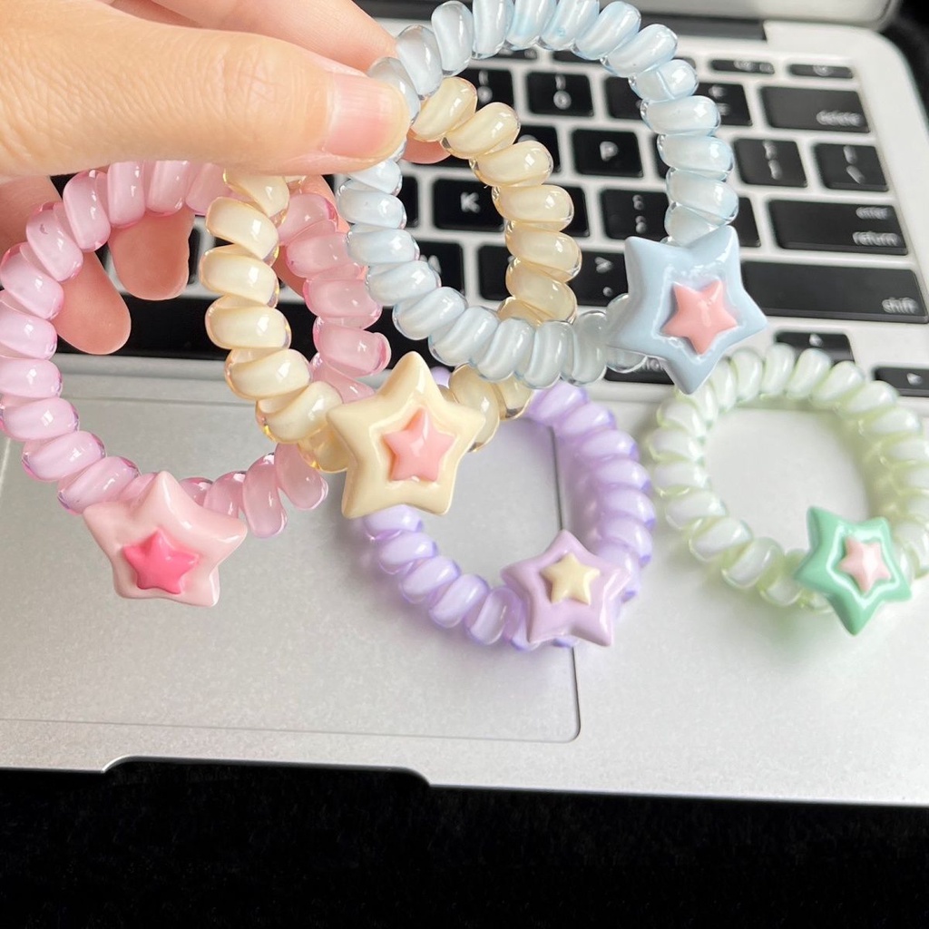 Dây Buộc Tóc Hình Ngôi Sao Năm Cánh Màu Kem Năm Cánh Không Đường May Cho Nữ