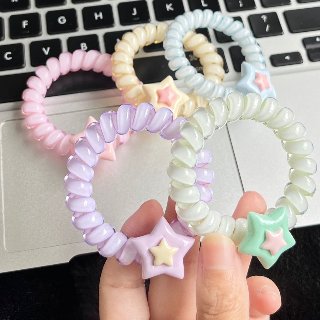 Dây Buộc Tóc Hình Ngôi Sao Năm Cánh Màu Kem Năm Cánh Không Đường May Cho Nữ