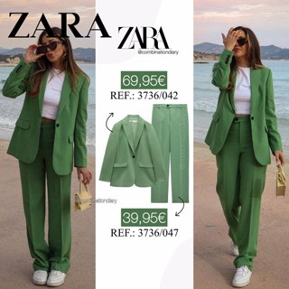 Set Áo Khoác Vest Phối Nút + Quần Dài Lưng Cao Ống Rộng Thời Trang Zara Sang Trọng Cho Nữ