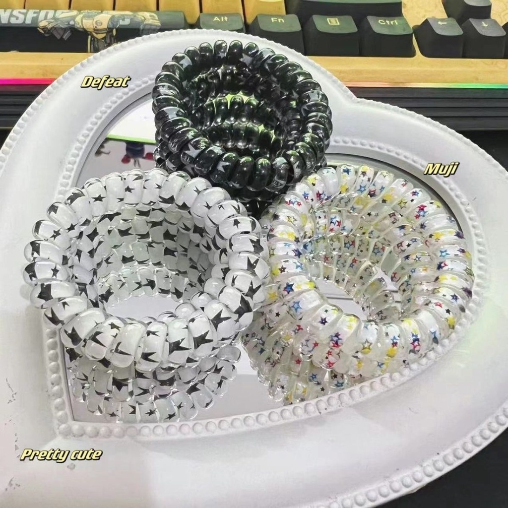 Dây Buộc Tóc Hình Ngôi Sao Màu Trắng Đen Phong Cách Hàn Quốc Ngọt Ngào Cho Nữ