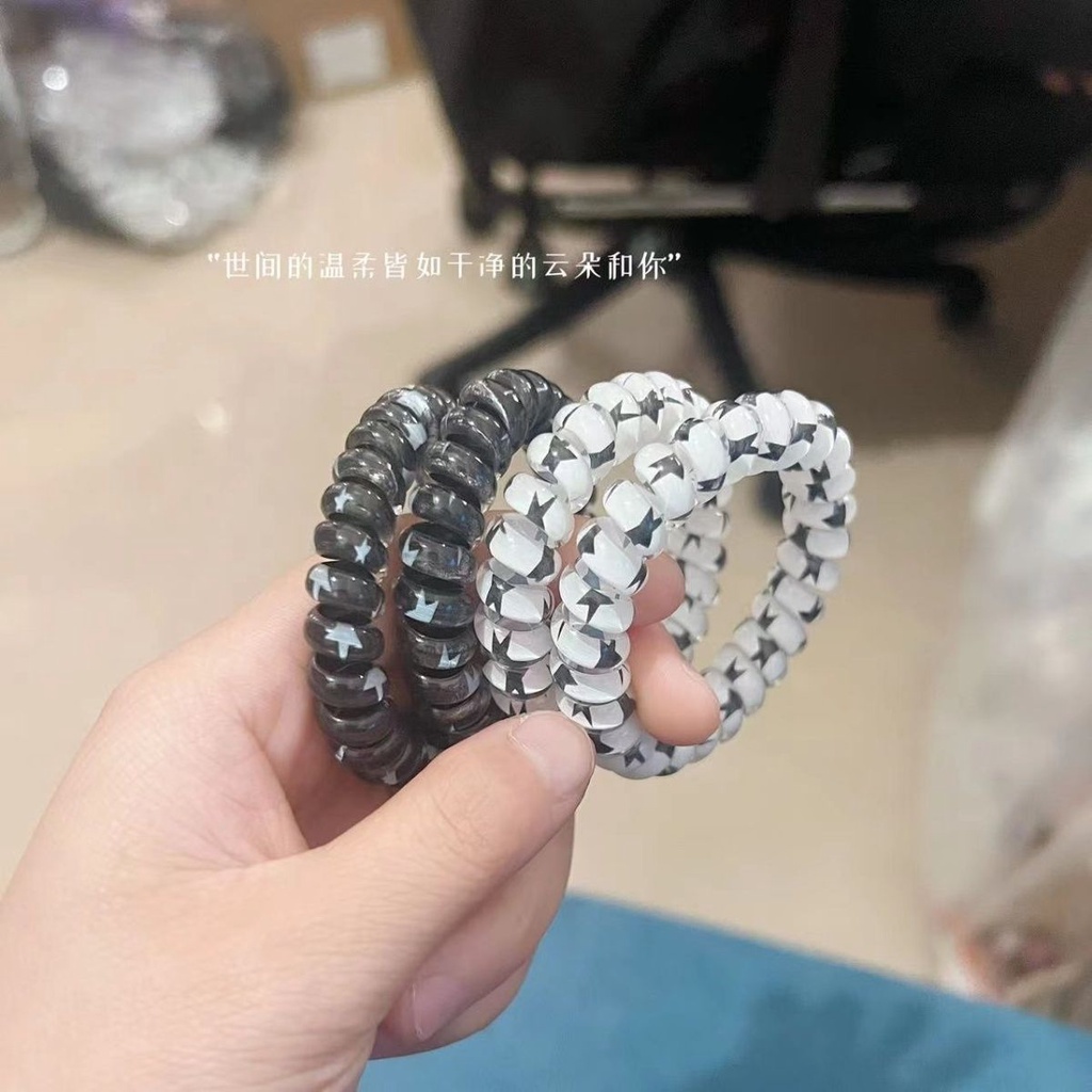 Dây Buộc Tóc Hình Ngôi Sao Màu Trắng Đen Phong Cách Hàn Quốc Ngọt Ngào Cho Nữ