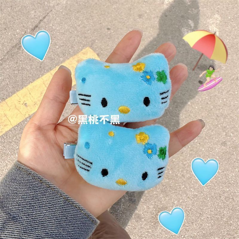Kẹp Tóc Mái Da Xanh Dương Đính Hoa Hoạt Hình kitty Dễ Thương Cho Bé Gái
