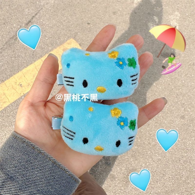 Kẹp Tóc Mái Da Xanh Dương Đính Hoa Hoạt Hình kitty Dễ Thương Cho Bé Gái
