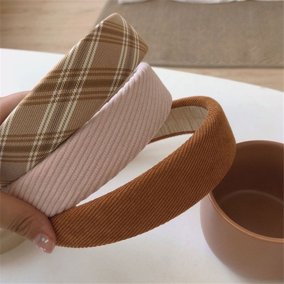 Băng Đô Cài Tóc Vải Nhung Kẻ Sọc Caro Phong Cách Đại Học Ngọt Ngào Cho Nữ