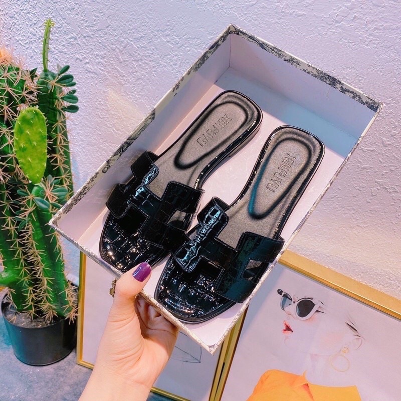 Dép Chữ H Vân Đá Da Bóng Hàng Loại 1 Chất Xịn Xò Bền Đẹp