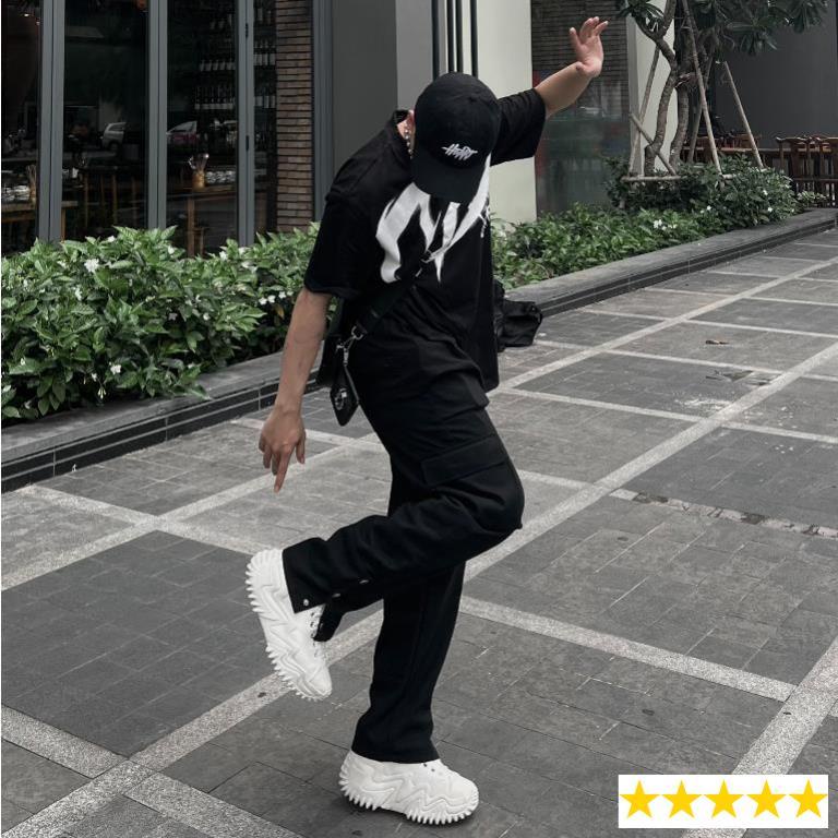 Quần jean cargo pant nút bấm lưng thun quần jean túi hộp nút lai nam cao cấp Phan NguyễnShop Unisex full tag