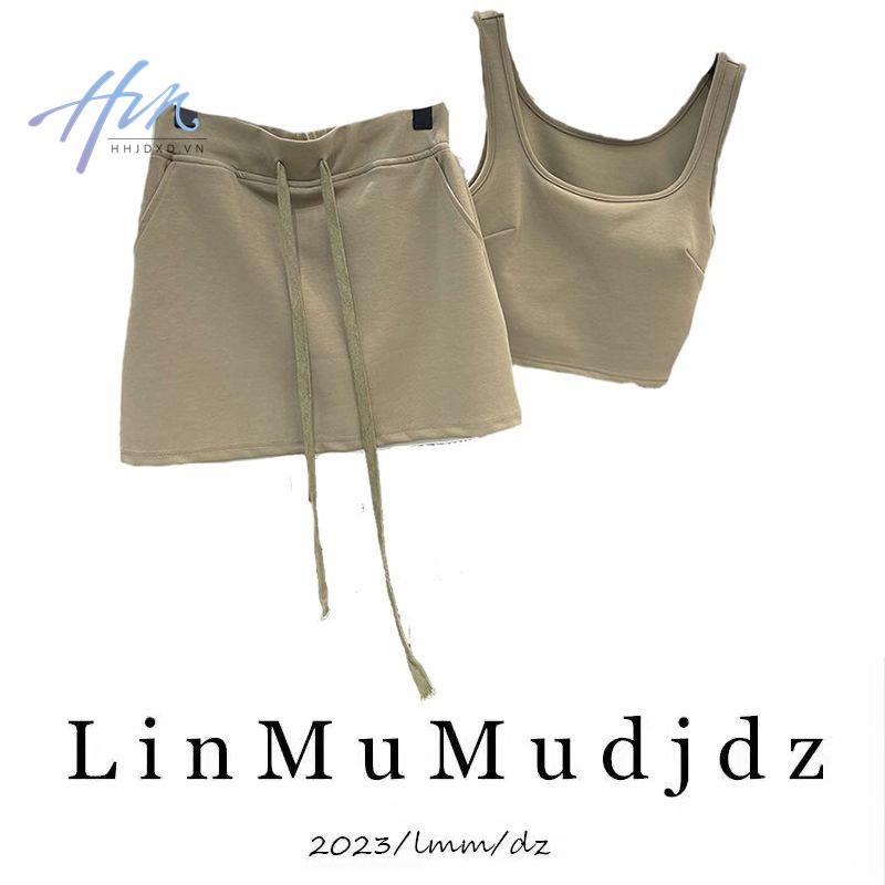 Set Áo Thun Ba Lỗ Dáng Ôm + Quần Short Lưng Thun Phong Cách Hàn Quốc Thời Trang Mùa Hè 2023 Mới