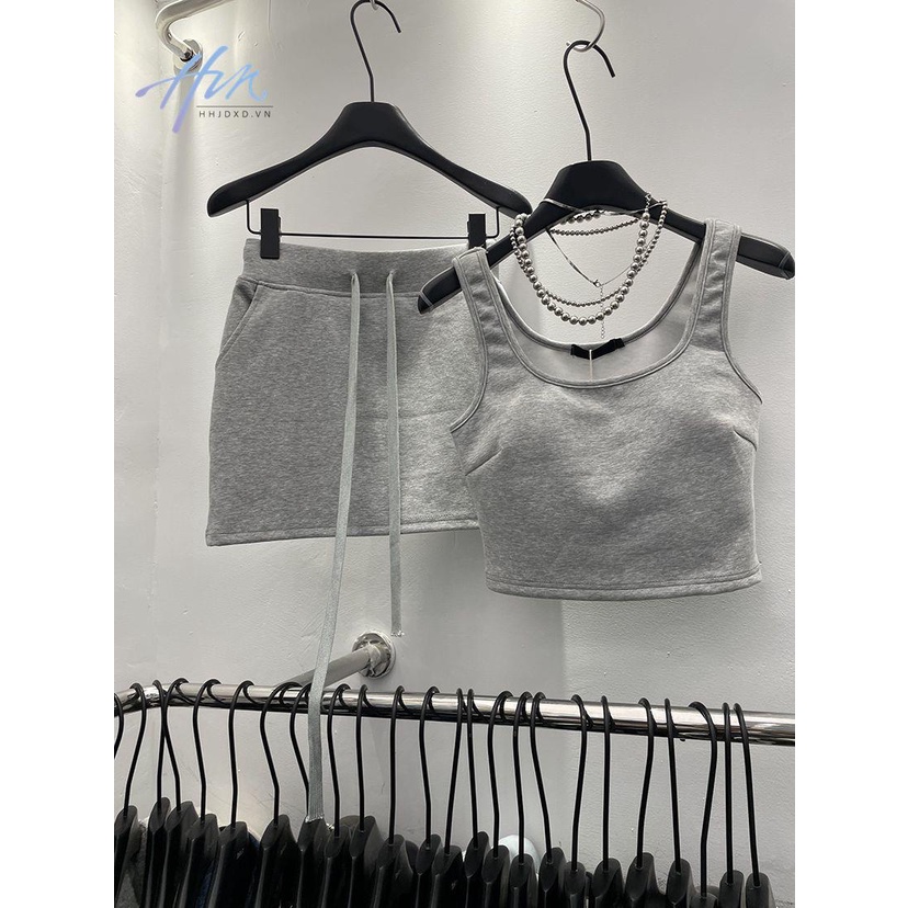 Set Áo Thun Ba Lỗ Dáng Ôm + Quần Short Lưng Thun Phong Cách Hàn Quốc Thời Trang Mùa Hè 2023 Mới