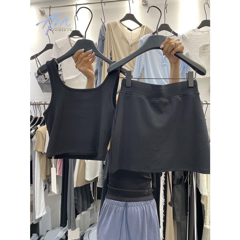 Set Áo Thun Ba Lỗ Dáng Ôm + Quần Short Lưng Thun Phong Cách Hàn Quốc Thời Trang Mùa Hè 2023 Mới