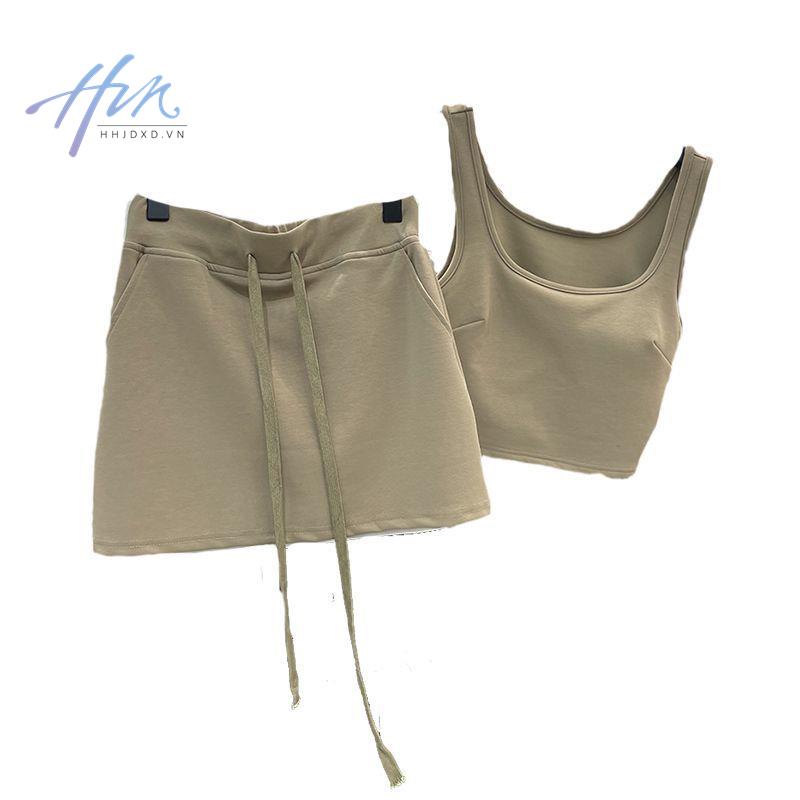Set Áo Thun Ba Lỗ Dáng Ôm + Quần Short Lưng Thun Phong Cách Hàn Quốc Thời Trang Mùa Hè 2023 Mới