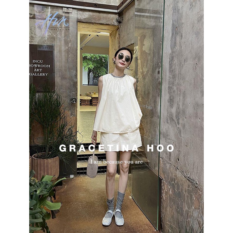 Set Áo Thun Không Tay Cổ Tròn Dáng Suông + Quần Short Thời Trang Mùa Hè 2023 Cho Nữ