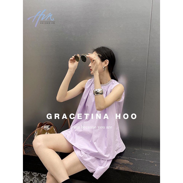 Set Áo Thun Không Tay Cổ Tròn Dáng Suông + Quần Short Thời Trang Mùa Hè 2023 Cho Nữ