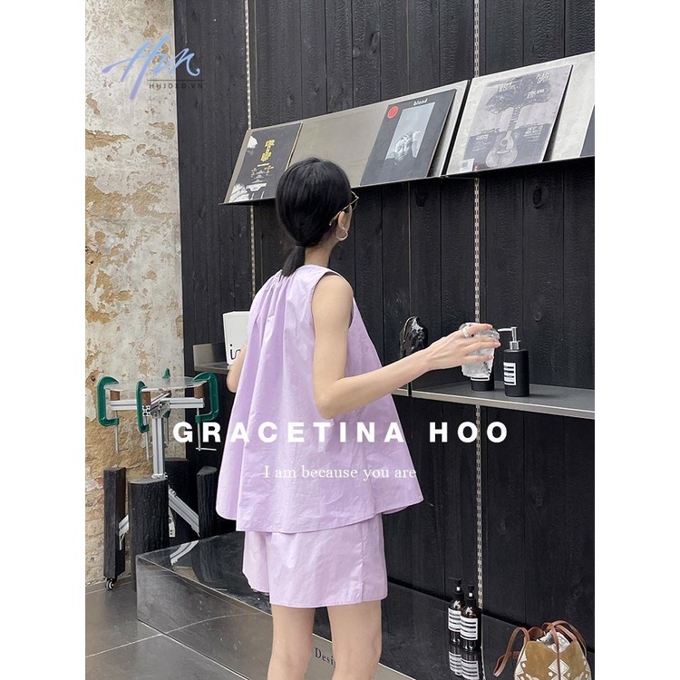 Set Áo Thun Không Tay Cổ Tròn Dáng Suông + Quần Short Thời Trang Mùa Hè 2023 Cho Nữ