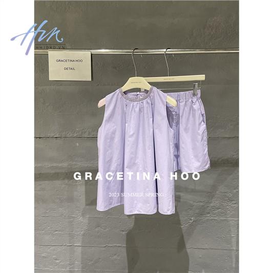 Set Áo Thun Không Tay Cổ Tròn Dáng Suông + Quần Short Thời Trang Mùa Hè 2023 Cho Nữ