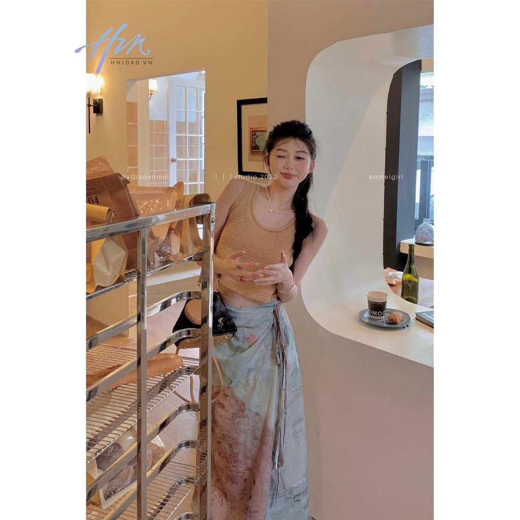 Set Áo Sát Nách Nhuộm Màu Phối Chân Váy Dài Dáng Chữ A Lưng Cao Kiểu Retro Thời Trang Mùa Hè 2023