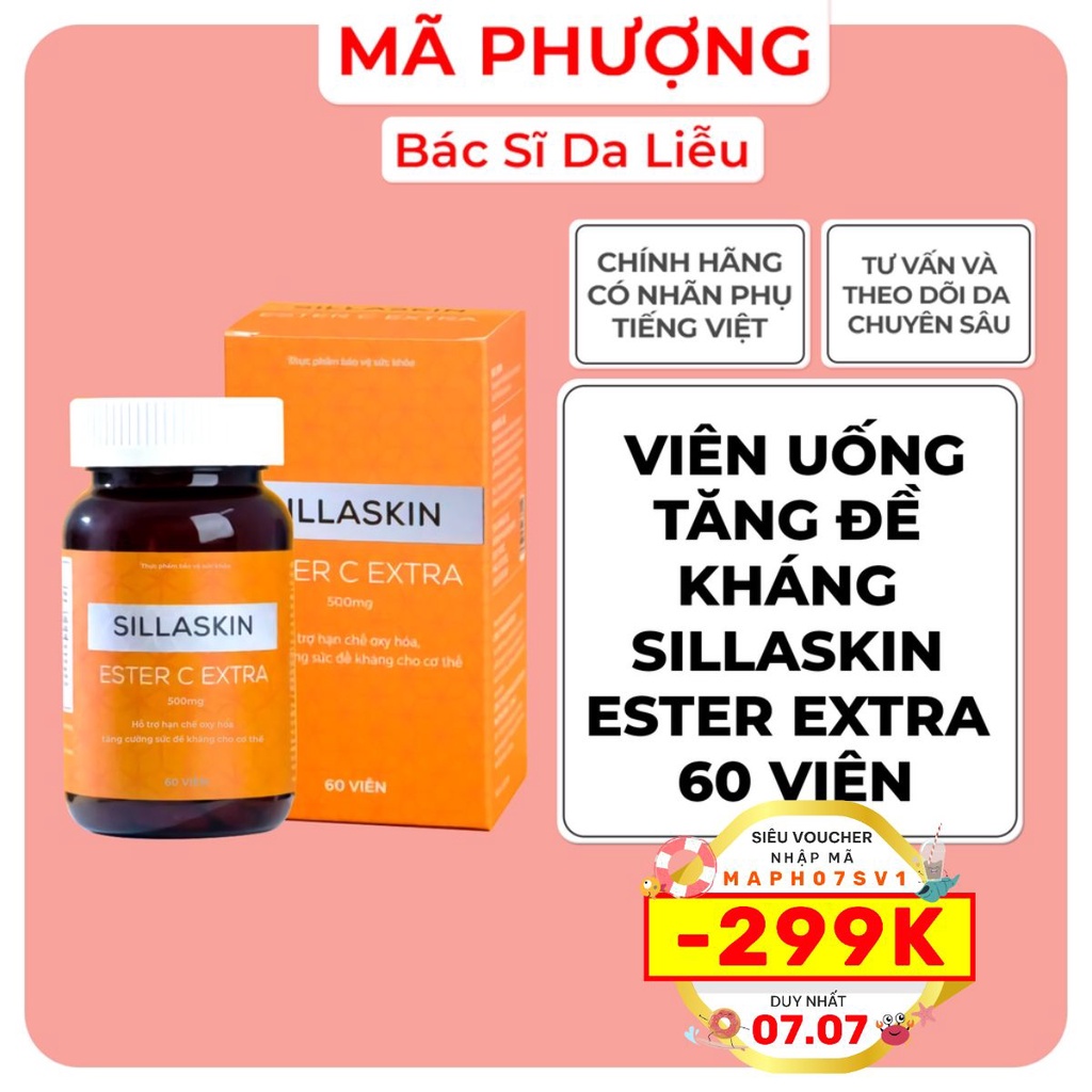 Viên uống vitamin C, viên uống sáng da Sillaskin ESTER EXTRA 60 viên - Hàng chính hãng - Dược mỹ phẩm bác sĩ Mã Phượng