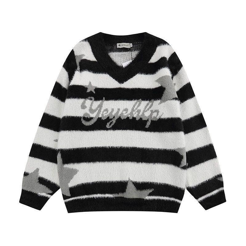 Áo Sweater Cổ Tròn Họa Tiết Kẻ Sọc Phong Cách Mỹ Thời Trang Thu Đông Hàng Mới 2023