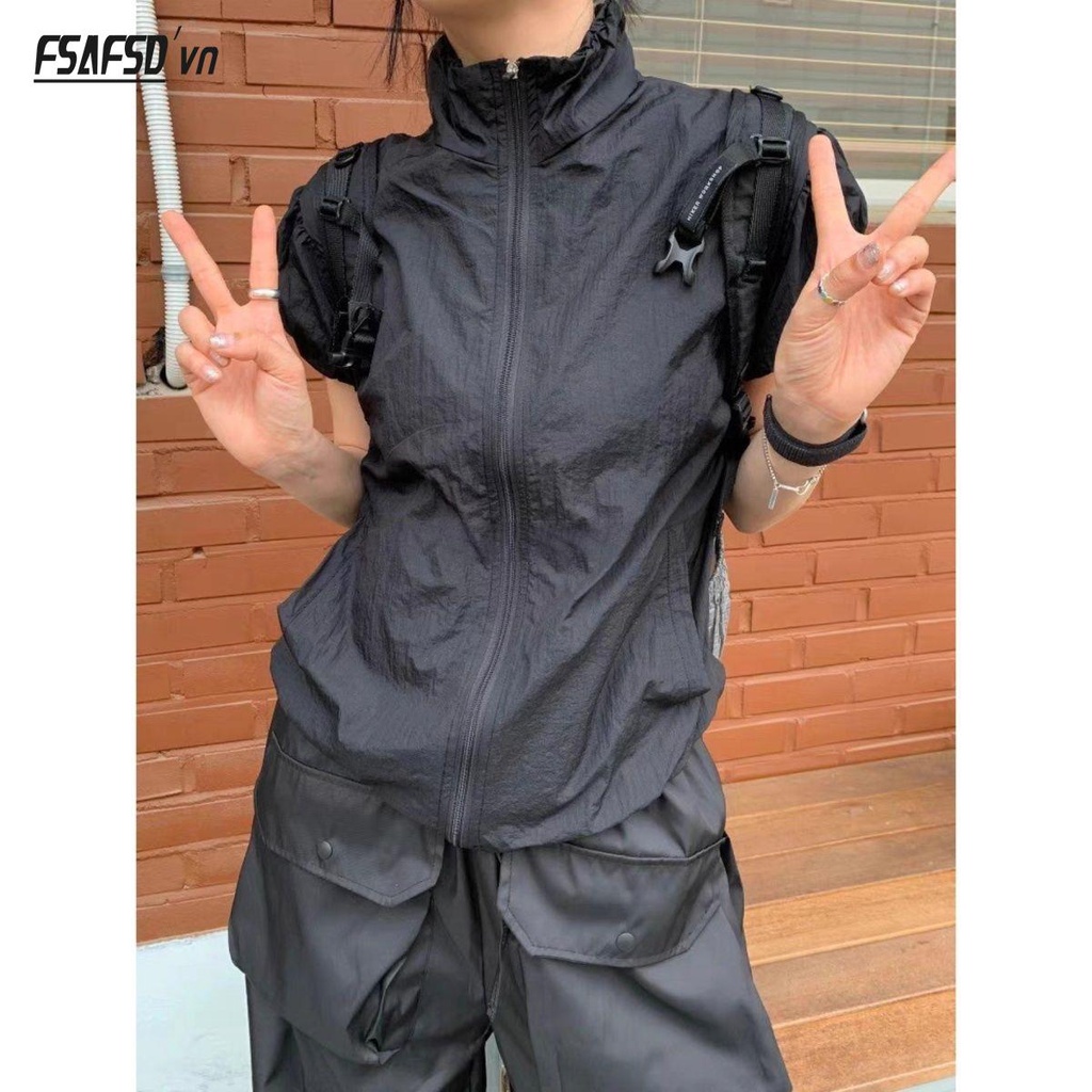 Áo Khoác Tay Ngắn Cổ Đứng Mỏng Nhẹ Màu Nâu Phong Cách Âu Mỹ Cổ Điển Thời Trang Cho Nữ