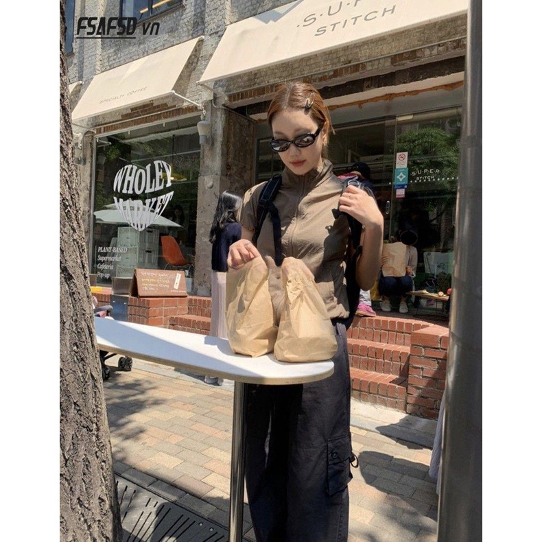 Áo Khoác Tay Ngắn Cổ Đứng Mỏng Nhẹ Màu Nâu Phong Cách Âu Mỹ Cổ Điển Thời Trang Cho Nữ