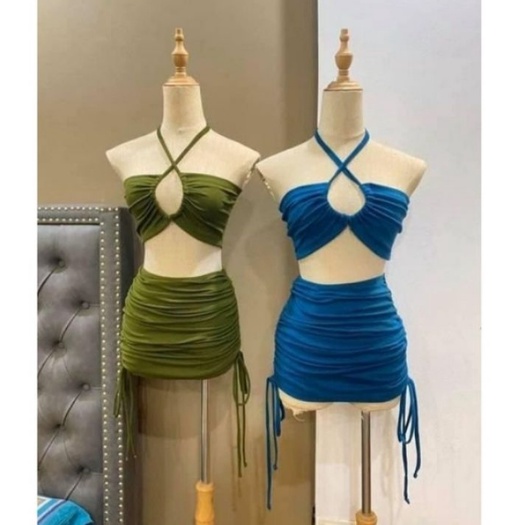 Bikini đồ bơi đi biển 2 mảnh áo quần váy rút dây kín đáo RYLYTA SR72