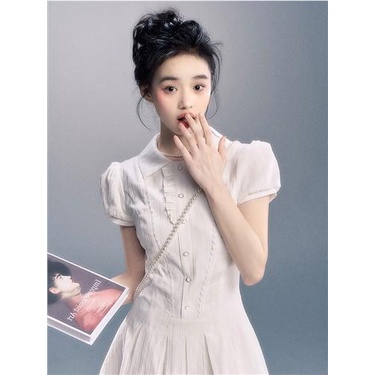 Thời Trang Đầm Sơ Mi Dáng Chữ a Màu Trắng Phong Cách Mùa Hè 2023 Cho Nữ Sinh Tỷ Lệ 1 + 1