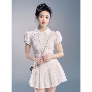 Thời Trang Đầm Sơ Mi Dáng Chữ a Màu Trắng Phong Cách Mùa Hè 2023 Cho Nữ Sinh Tỷ Lệ 1 + 1