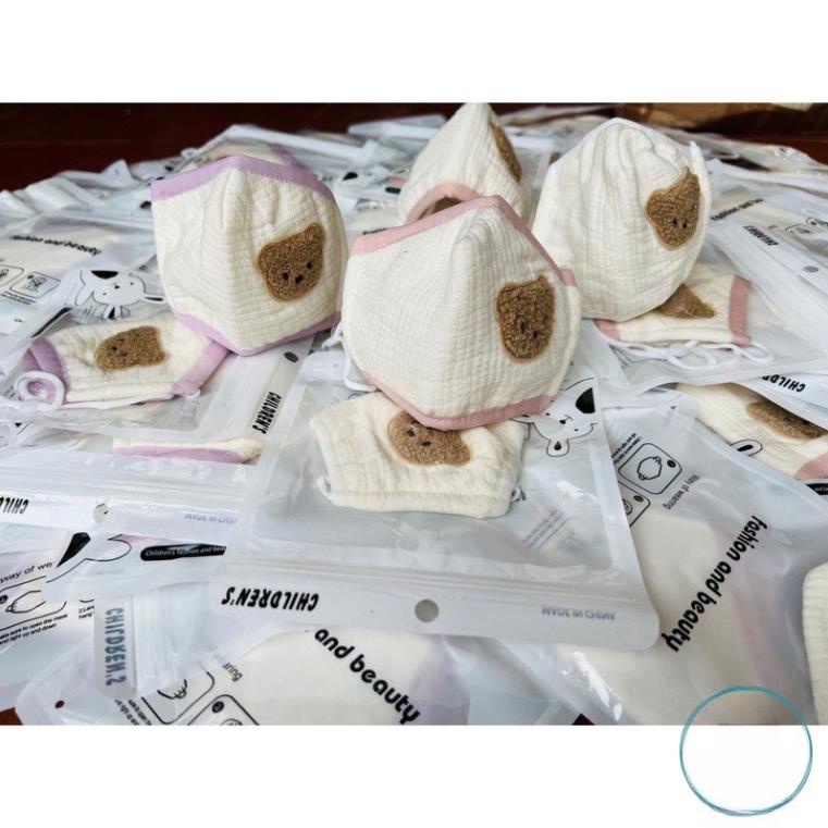 Khẩu trang gấu vải xô muslin 3 lớp cho bé 0-4y