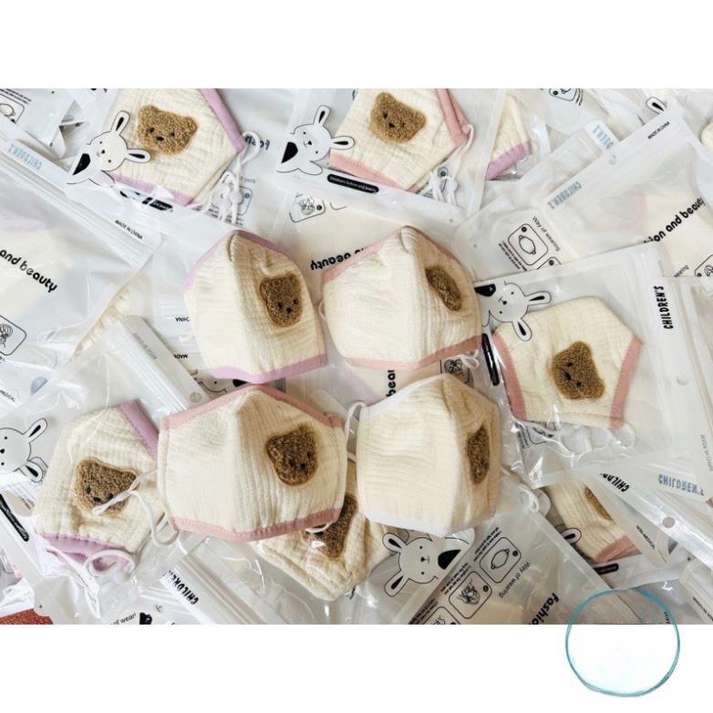 Khẩu trang gấu vải xô muslin 3 lớp cho bé 0-4y