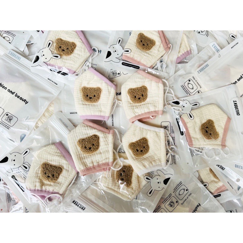 Khẩu trang gấu vải xô muslin 3 lớp cho bé 0-4y