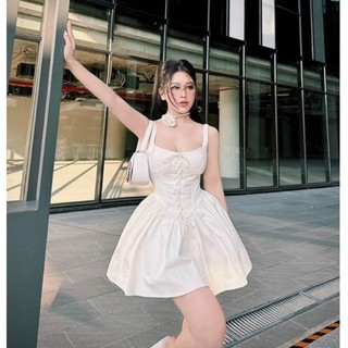 Đầm Hai Dây Xoè Đang Ngực Kèo Hoa Cổ-D01-
