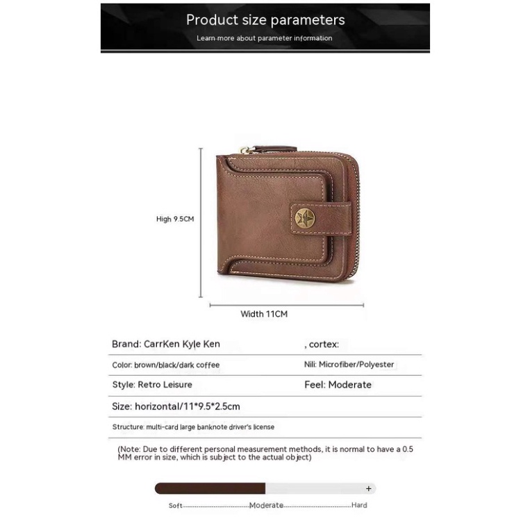 Ví Da Pu Dáng Ngắn Màu Trơn Có Khóa Kéo Phong Cách Vintage Cho Nam - Kan shop