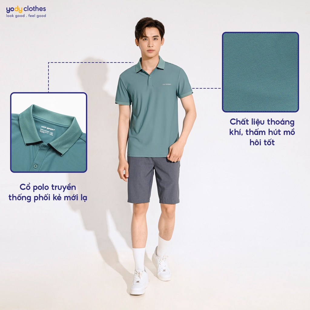 Áo polo thể thao nam logo ngực YODY thoáng mát thấm hút mồ hôi tốt SAM5003
