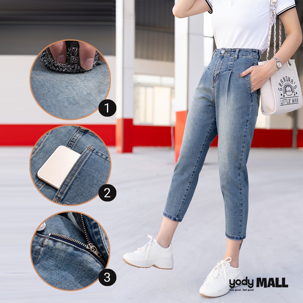 Quần Jean nữ baggy cạp liền co giãn lưng cao tôn dáng co giãn thấm hút tốt QJN3076