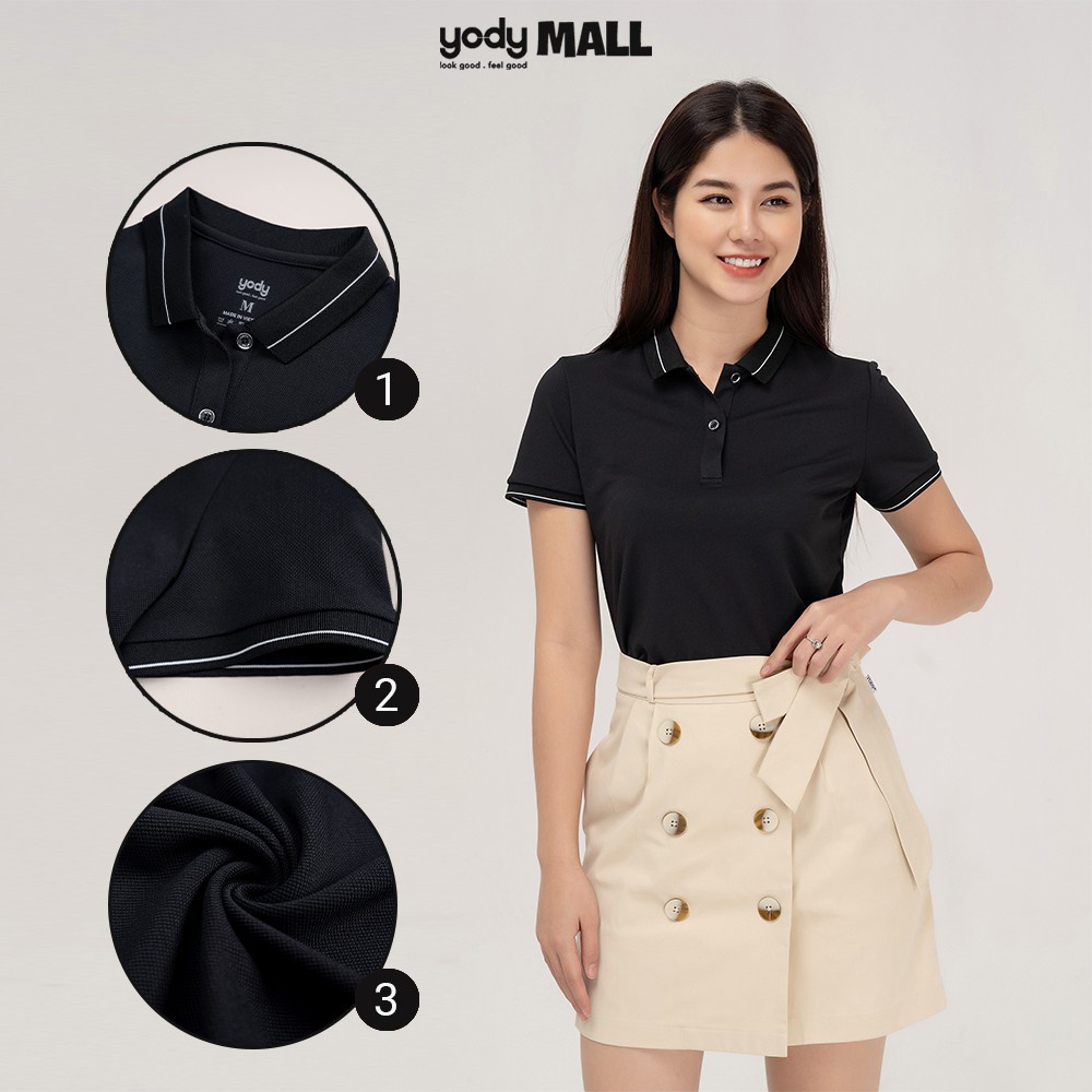 Áo thun polo phối bo nữ YODY có cổ dáng suôn chất vải thông thoáng thấm hút tốt APN3890