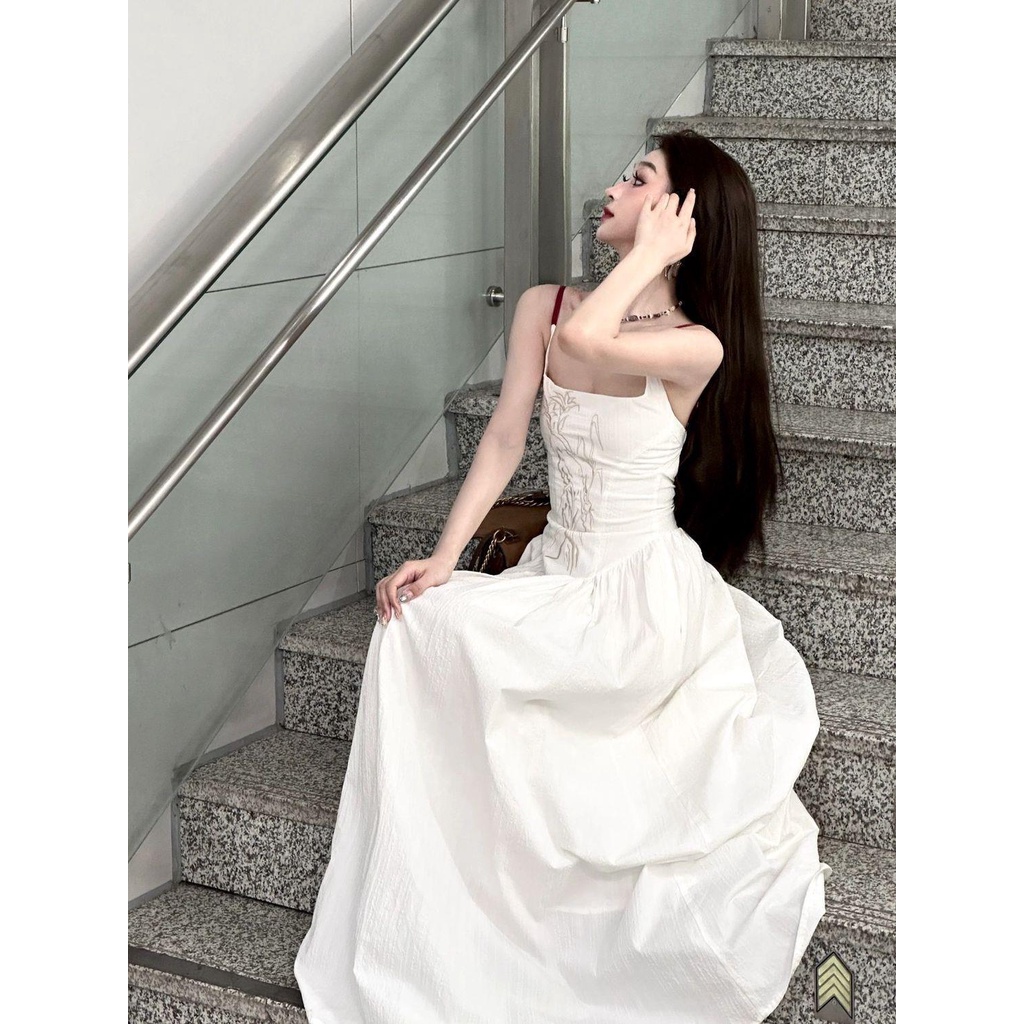 Đầm Hai Dây Dáng Dài Thêu Họa Tiết Phong Cách Trung Hoa Ngọt Ngào Thời Trang Cho Nữ