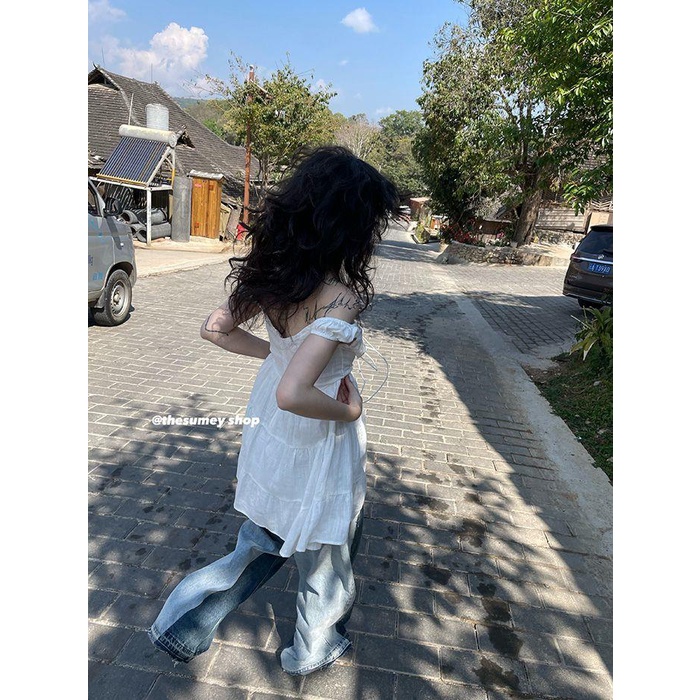 Váy Ngắn Dáng Chữ a Lưng Cao Buộc Dây Phong Cách Công Chúa Ngọt Ngào Cho Nữ