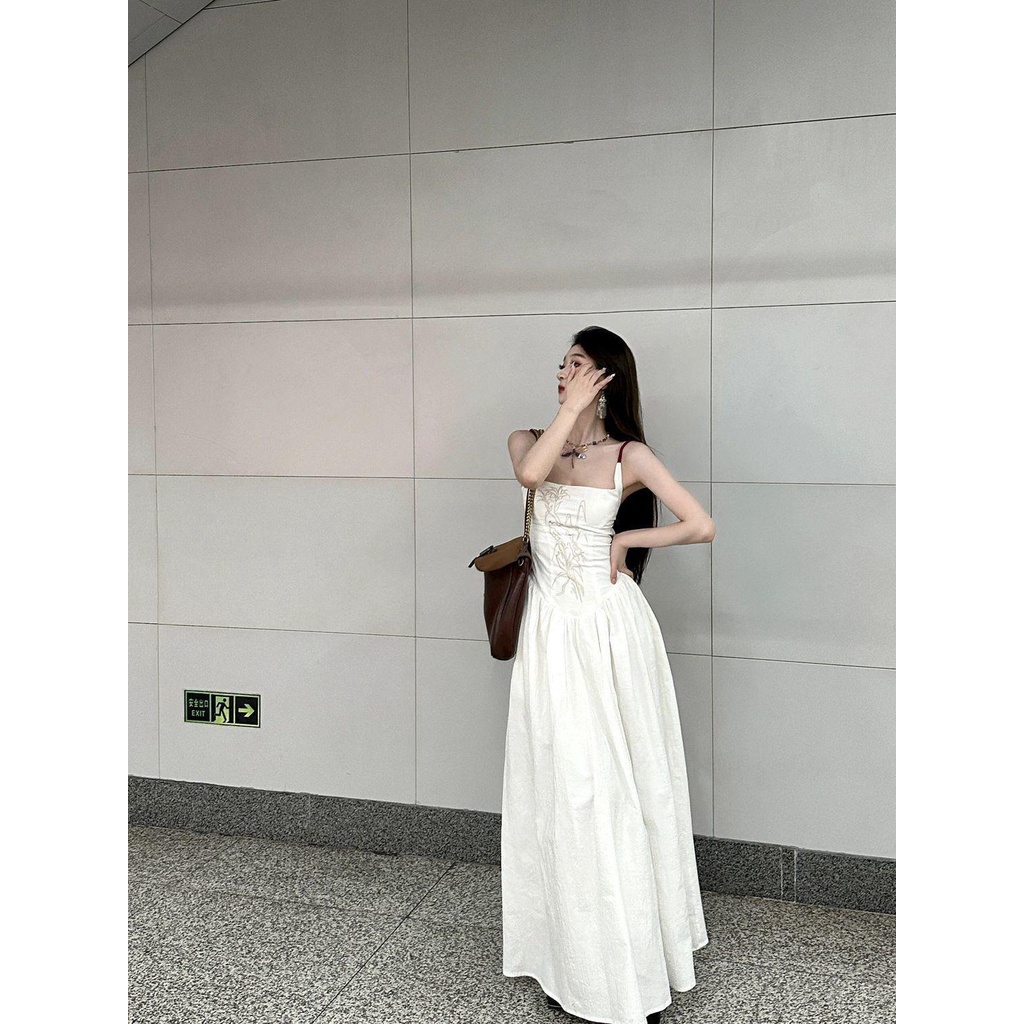 Đầm Hai Dây Dáng Dài Thêu Họa Tiết Phong Cách Trung Hoa Ngọt Ngào Thời Trang Cho Nữ