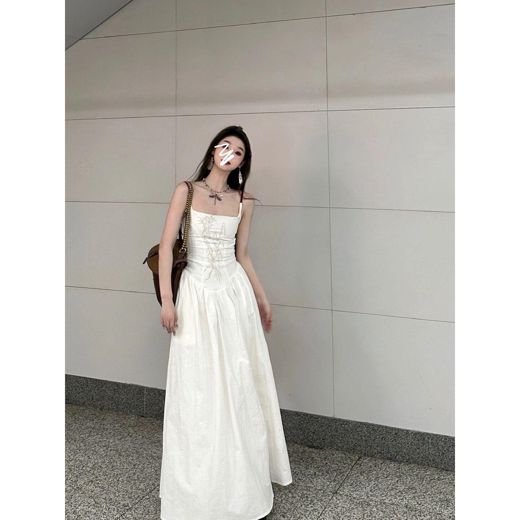 Đầm Hai Dây Dáng Dài Thêu Họa Tiết Phong Cách Trung Hoa Ngọt Ngào Thời Trang Cho Nữ